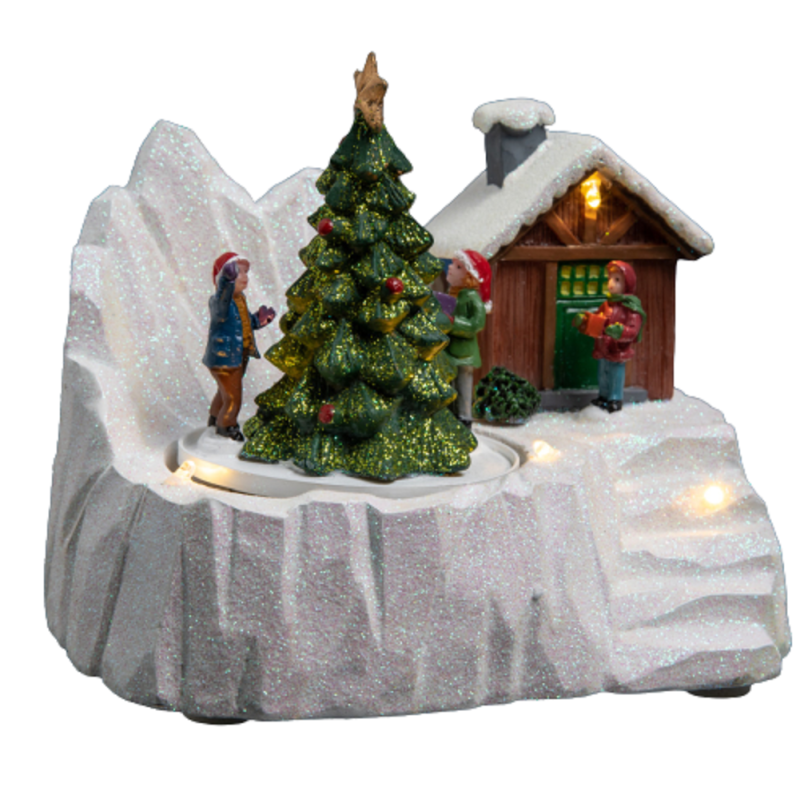 Weihnachtsdorf Chalet mit Figuren und Tannenbaum
