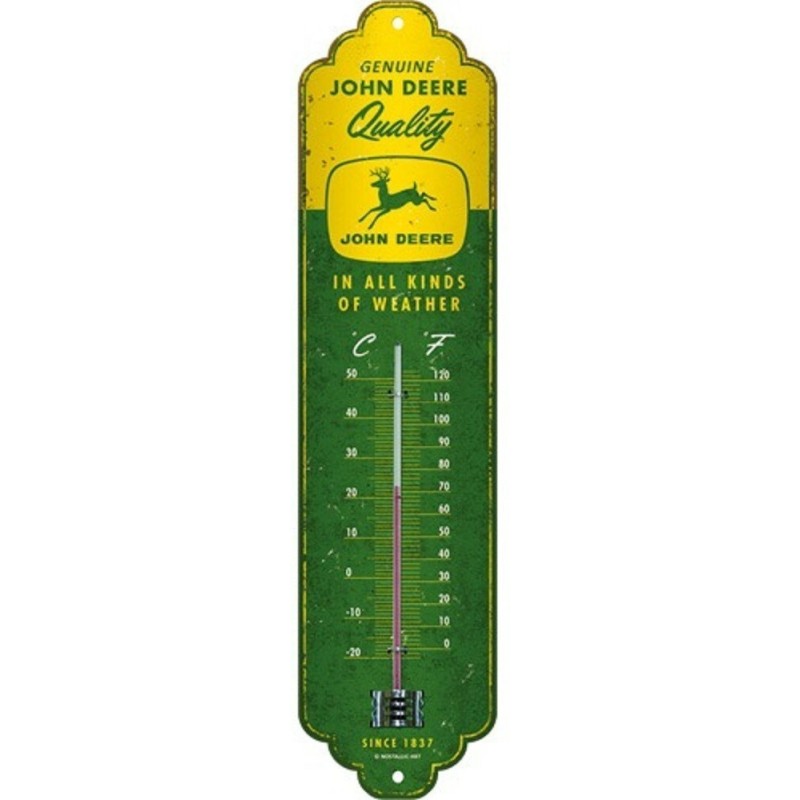 John Deere  in all kinds of weather  Metall-Thermometer 28 x 6,5 cm