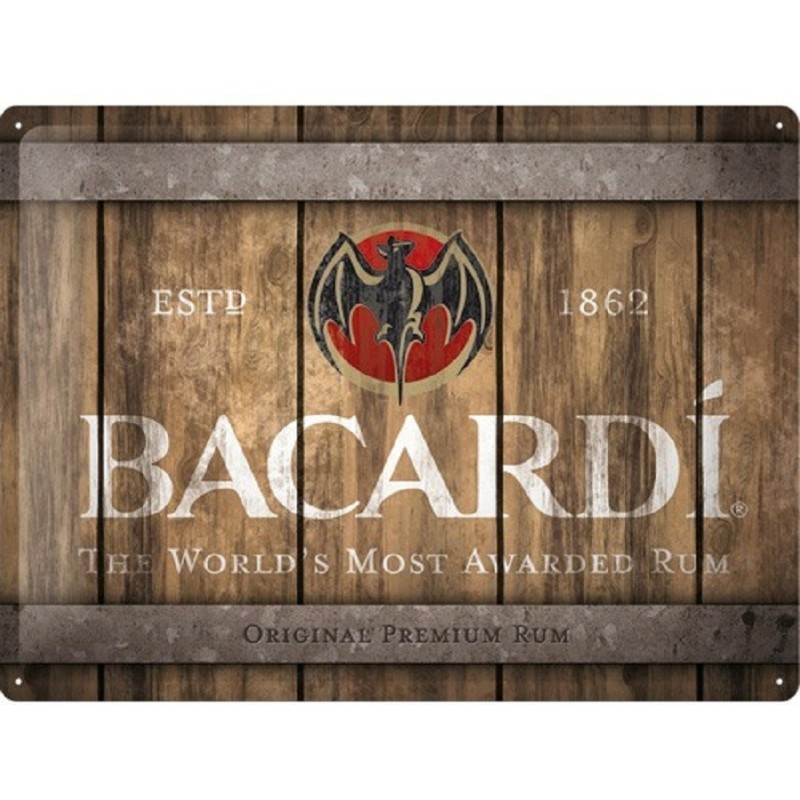 Bacardi - Wood Barrel Logo - Metallschild - 30x40cm