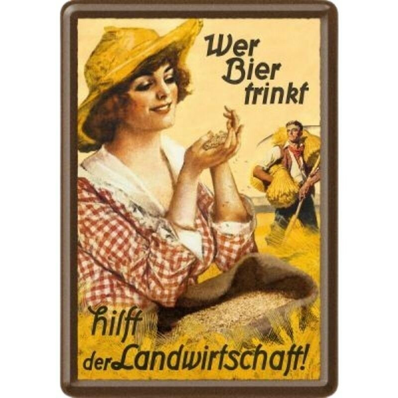 Wer Bier trinkt / mit Frau - Blechpostkarte