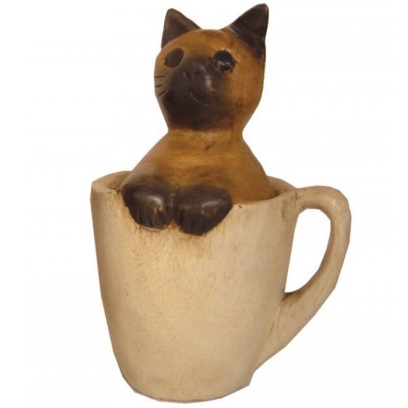 Katze in Tasse - aus Holz