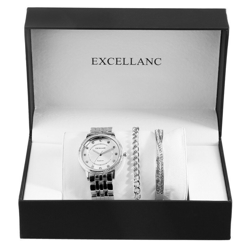 Excellanc Damen-Geschenkset mit Armbanduhr, silberfarben