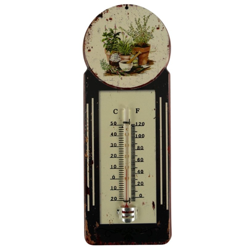 Thermometer Antik-Still Eisen Blumen H.39x11cm