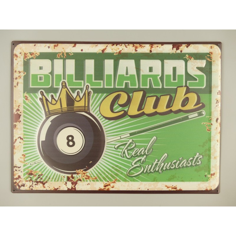Wandschild(Gestanzt) Billiards Club H.30x40cm