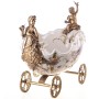 Große Bronze und Porzellan Kutsche Schüssel auf Rädern Jugendstil Dekor