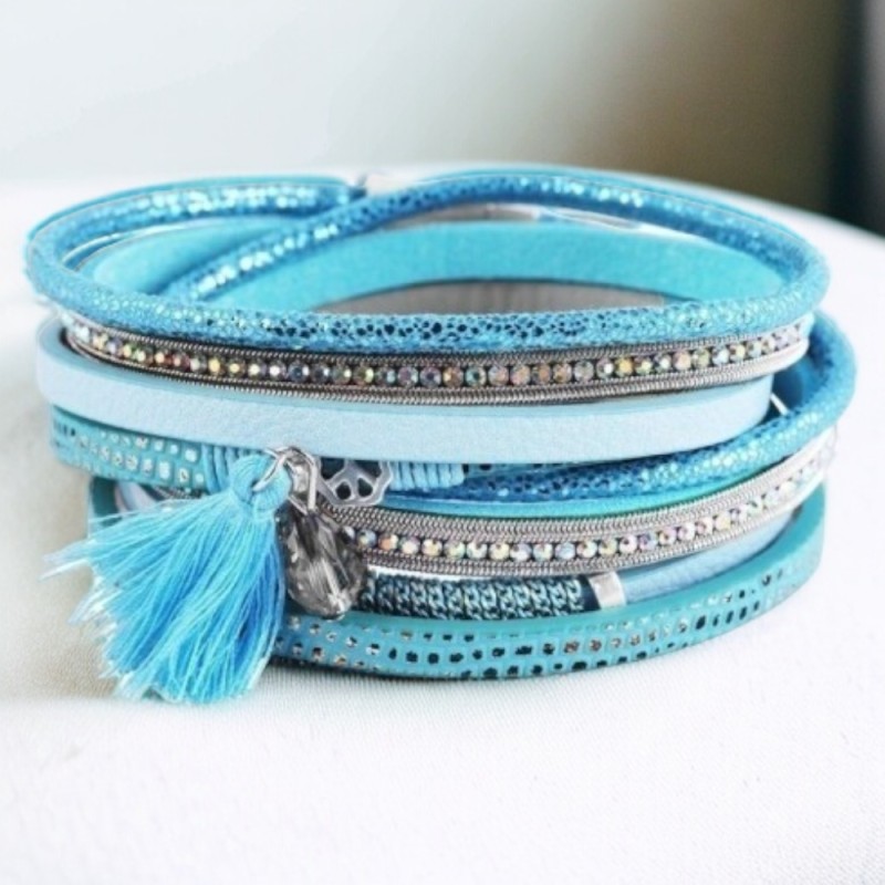 Wickelarmband aus Lederimitat blau