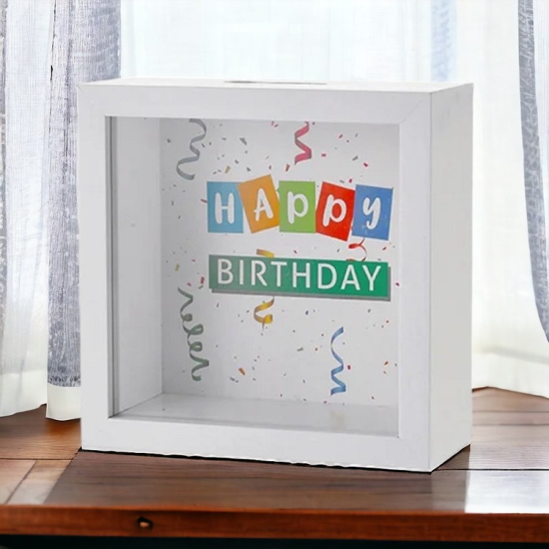 Spardose Geburtstag aus Glas/Holz
